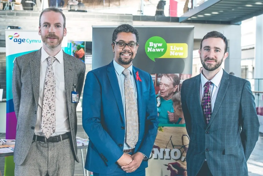 Photo of Dr Mark Taubert, Vaughan Gething (Welsh Health Minister) and James Norris